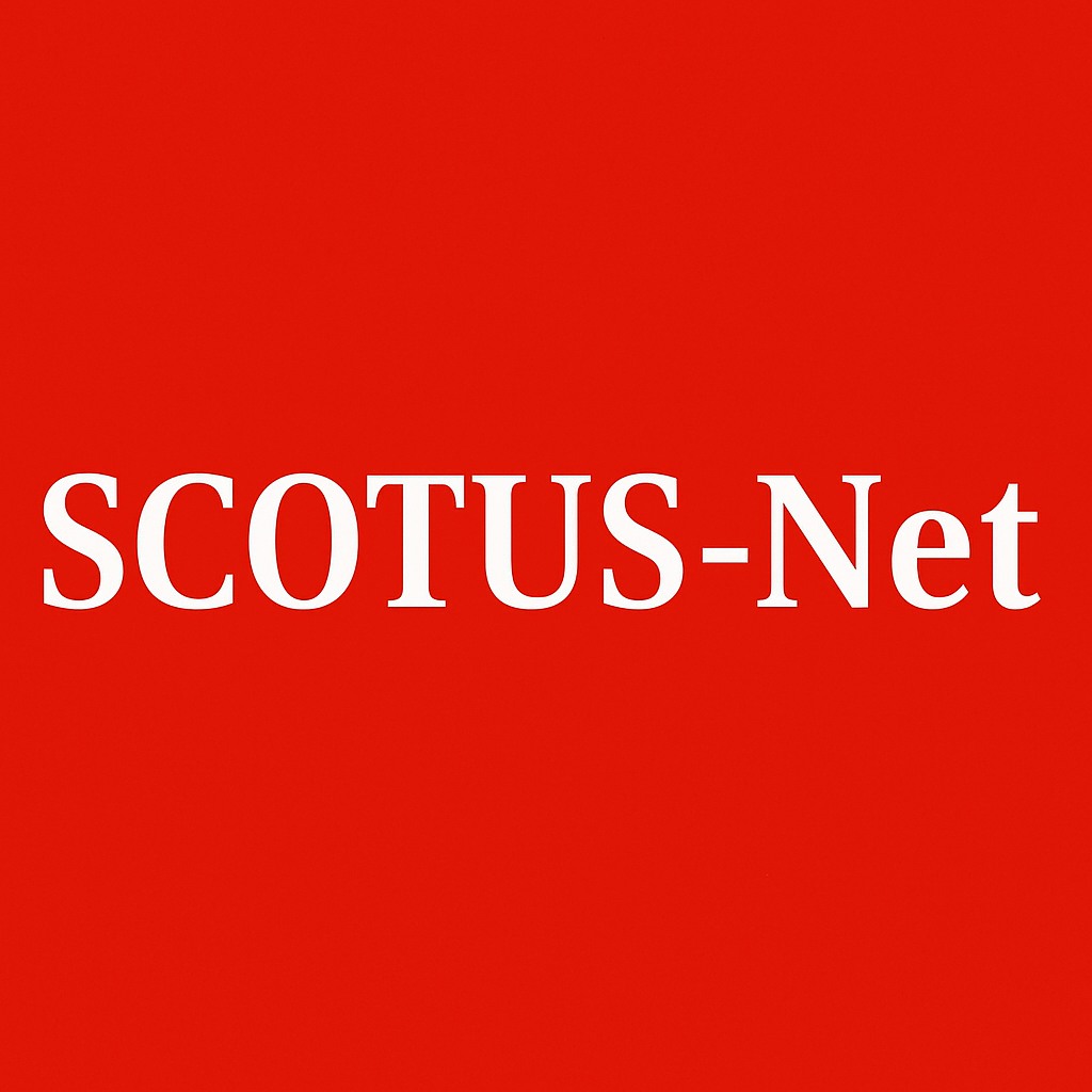 La marca de SCOTUS-Net, en blanco sobre rojo